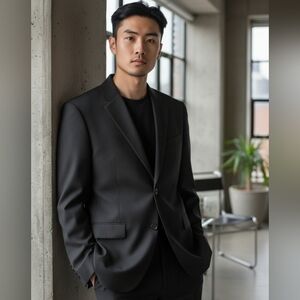 Daniel Hechter 100% Wool Self Stripe Charcoal Suit Jacket